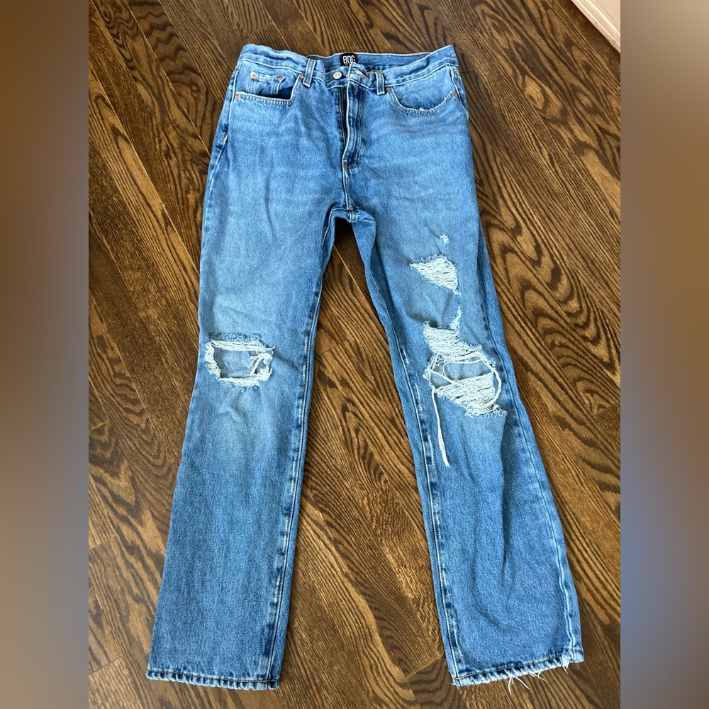 BDG Urban Outfitters Dark Wash Ripped Jeans Mid Rise Boot Cut Y2K Size 31 GUC